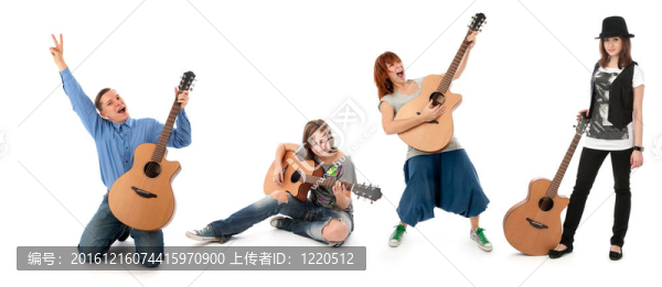 吉他與白色背景分離的人