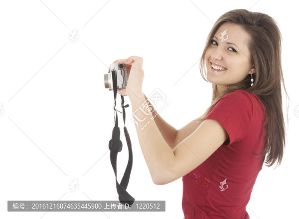 用相機制作迷人的年輕女人