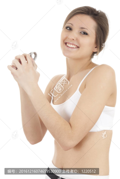 穿運(yùn)動(dòng)胸罩的年輕女子；白色背景