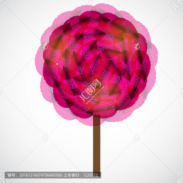 粉紅色樹葉的樹。插畫。