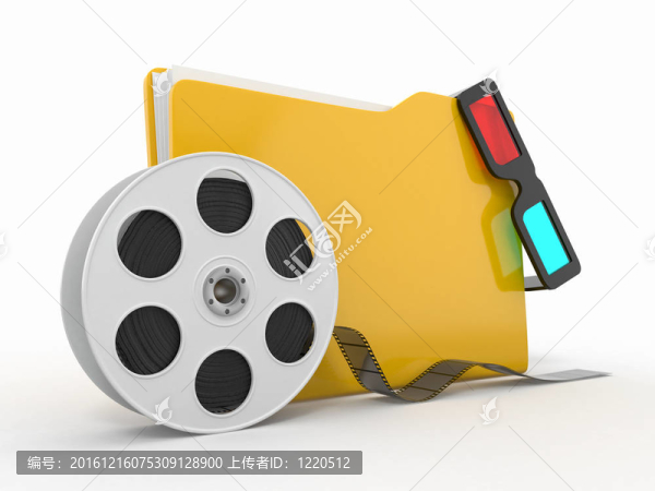 多媒體文件夾。膠片卷軸和3D眼鏡