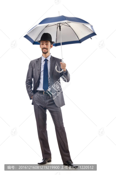 商人帶著白色的雨傘