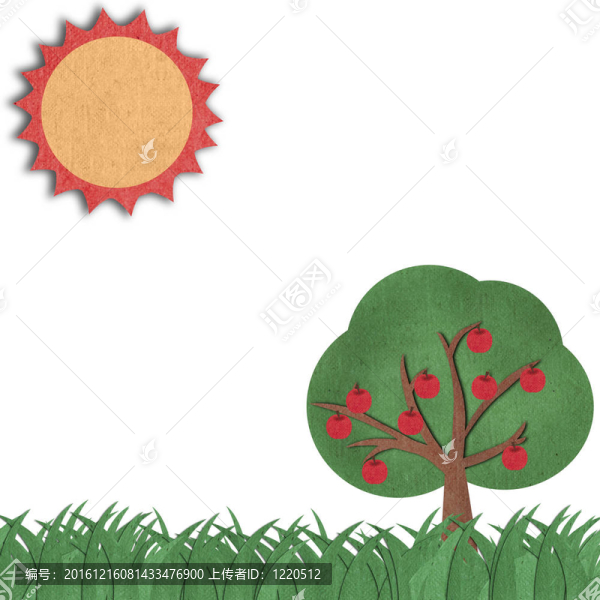 用回收紙制成的夏季綠地和蘋果樹