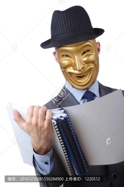 間諜概念與蒙面男子在白色