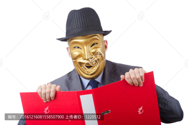 間諜概念與蒙面男子在白色