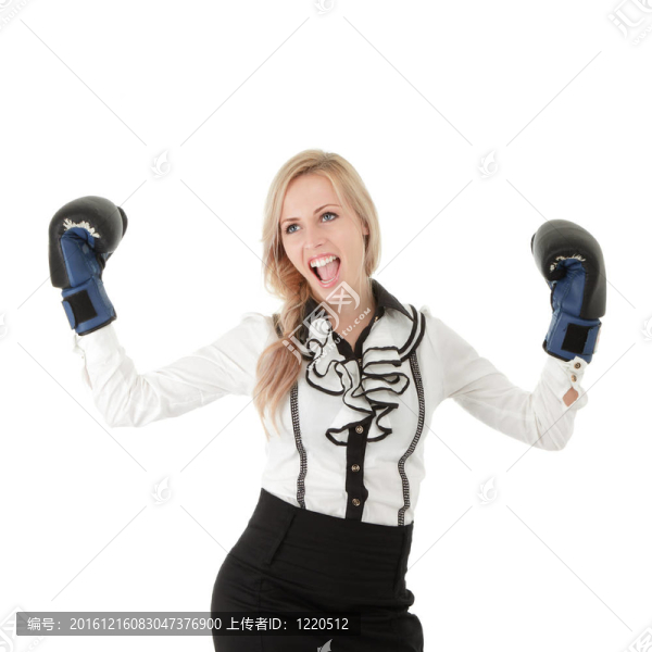 帶著拳擊手套的商人