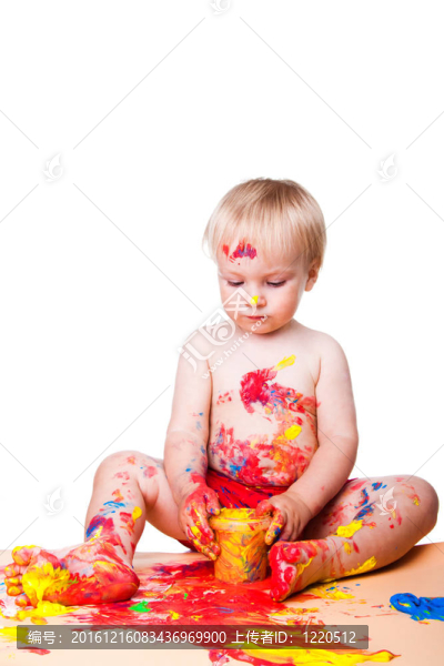 孩子的水粉畫在孤立的白色