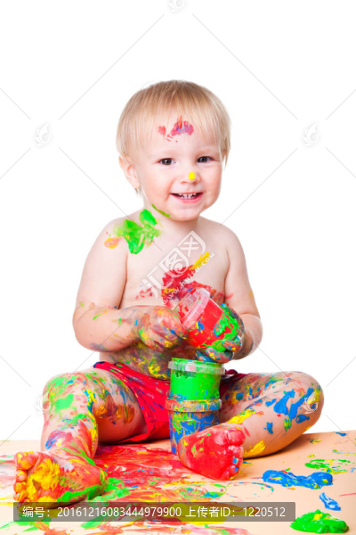 孩子的水粉畫在孤立的白色