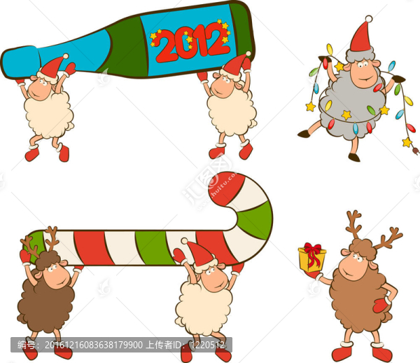 卡通搞笑Santa,Claus,sheep。