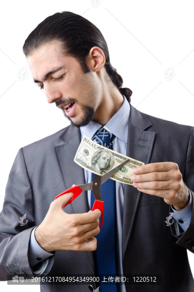 男子削減金錢的白色