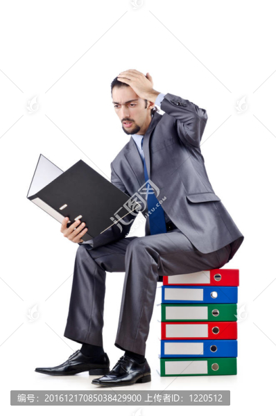 年輕的商人與文件夾的白色