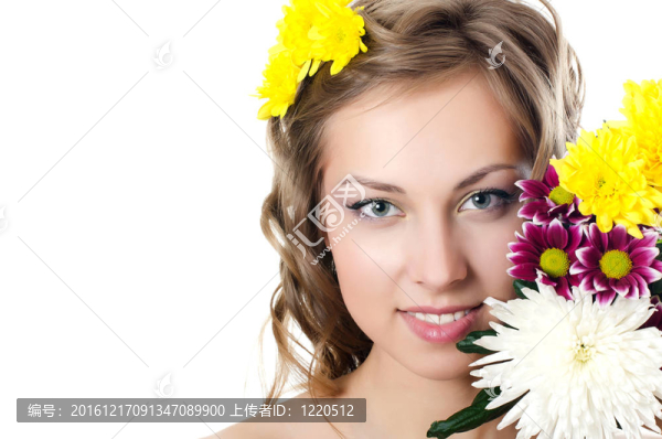 帶菊花的漂亮女孩
