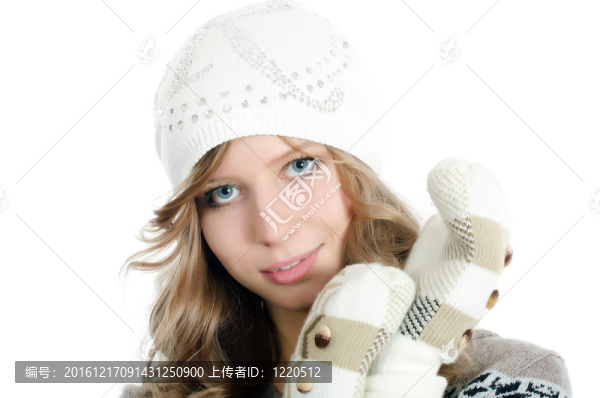 在手套的漂亮女孩