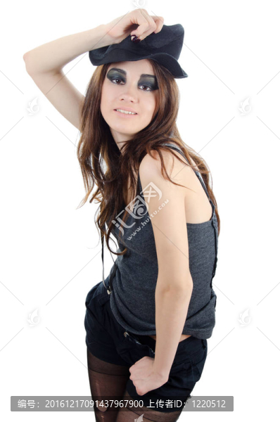 在一頂帽子的漂亮女孩肖像的grunge風(fēng)格