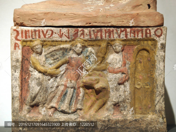 古代伊特魯里亞藝術(shù)。畫(huà)赤陶土骨灰公元前第二世紀(jì)