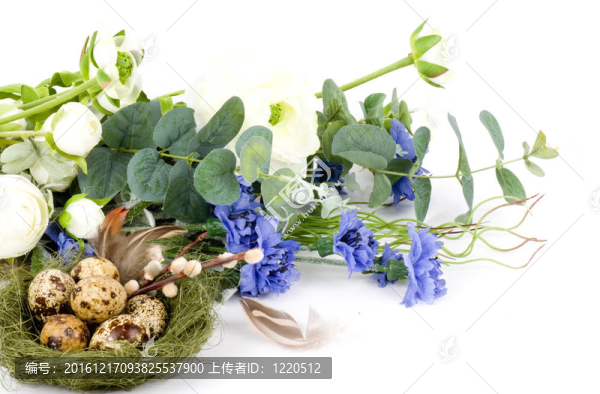 復(fù)活節(jié)鵪鶉蛋巢；花卉