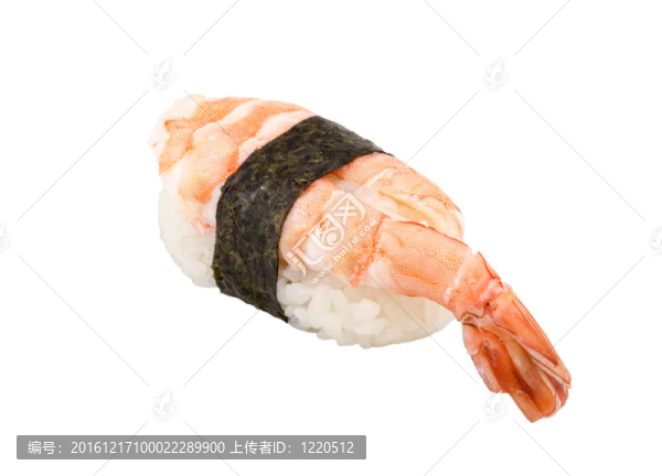 蝦壽司特寫孤立在白色背景