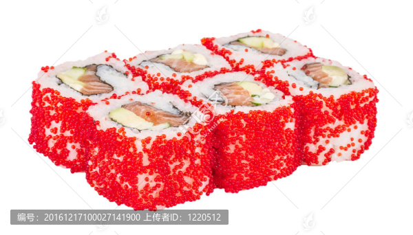 魚子辣真希壽司，熱輥與各種類型的Tobiko（