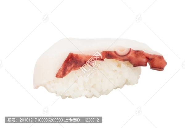日本壽司與肉章魚在白色背景