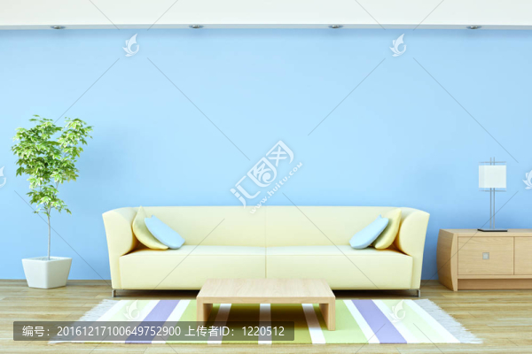 室內(nèi)用沙發(fā)；植物和燈具