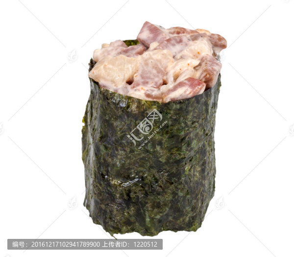 香料醬熏鰻魚壽司切片；雞肉和魚子醬