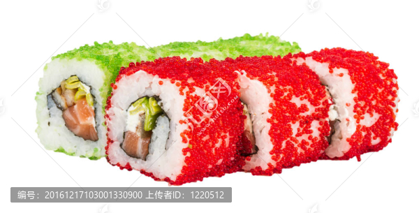 魚子辣真希壽司，熱輥與各種類型的Tobiko（