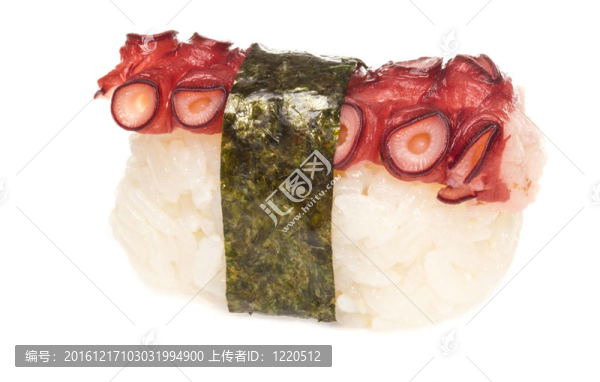 日本壽司與肉章魚在白色背景