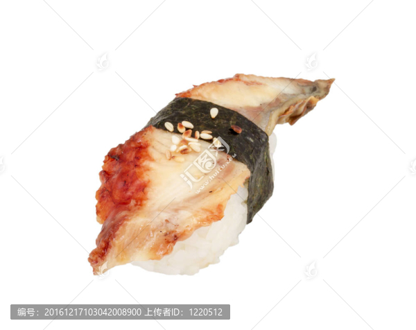 鰻魚壽司。白色隔離。
