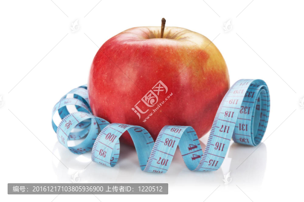 藍(lán)色測量帶和紅蘋果隔離
