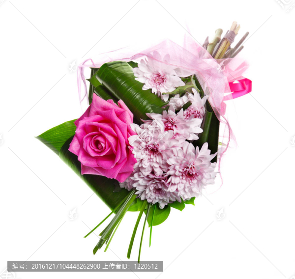 粉紅色的玫瑰花束和菊花開花