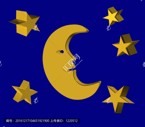 天空中的新月和星星。