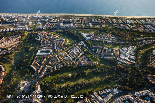 韋爾瓦的islantilla海灘鳥瞰圖；安達盧西亞；西班牙