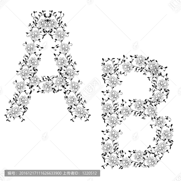 手繪裝飾字母表。字母AB