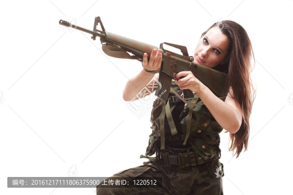 陸軍婦女與槍-美麗的女人與步槍塑料
