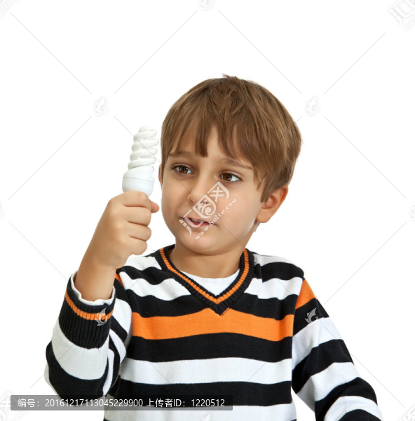 拿著燈的男孩；在白色背景下孤立