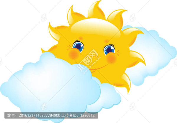 卡通太陽云和云