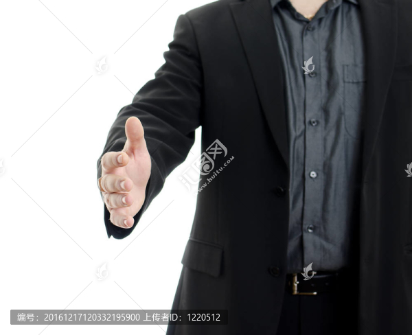 商人的身體顫抖的手；孤立的白色背景與復(fù)制空間。