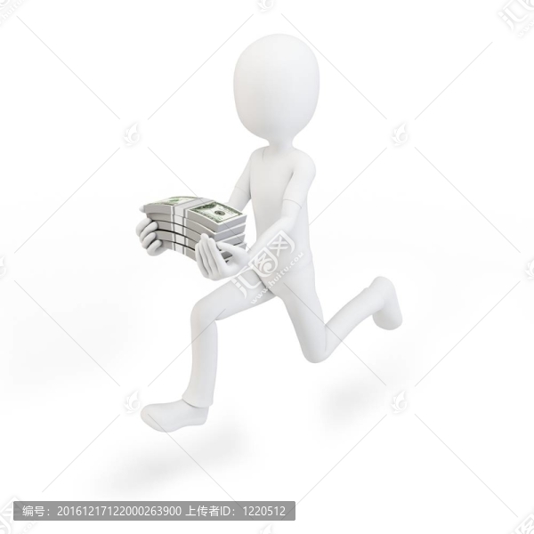 三維人與成堆的現(xiàn)金運(yùn)行