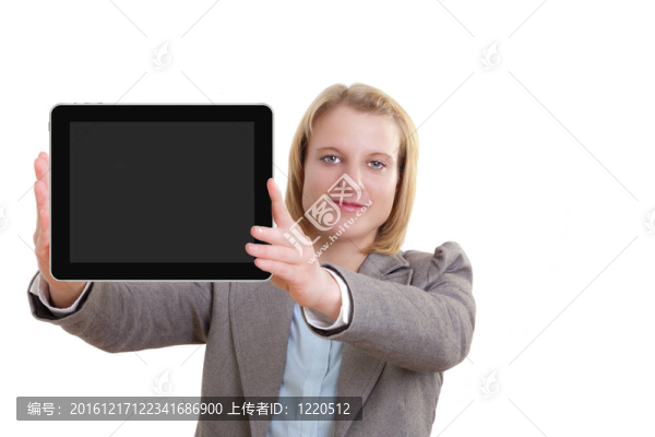 商業(yè)女性平板電腦呈現(xiàn)空白顯示