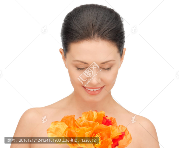 可愛的女人與紅花