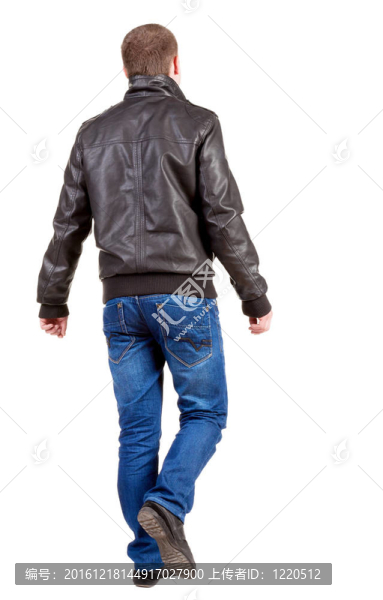 背部行走的英俊男子在夾克。
