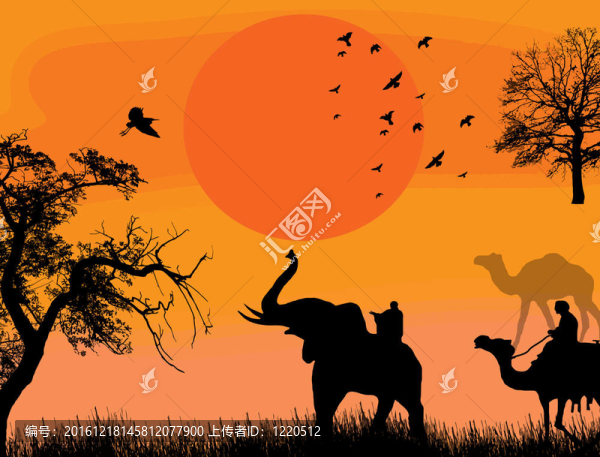 非洲野生動物園的主題插畫與1駱駝和大象