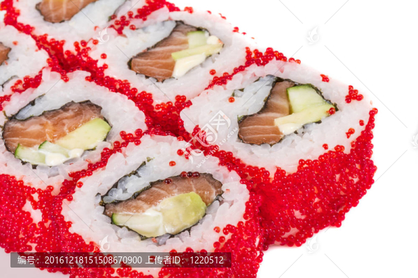 魚子辣真希壽司，熱輥與各種類型的Tobiko（