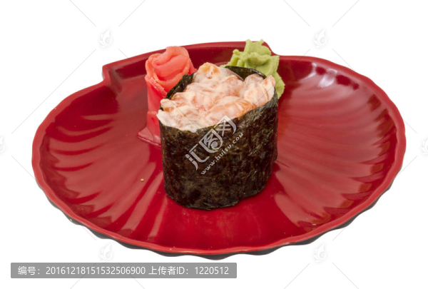 白色背景的鮭魚壽司