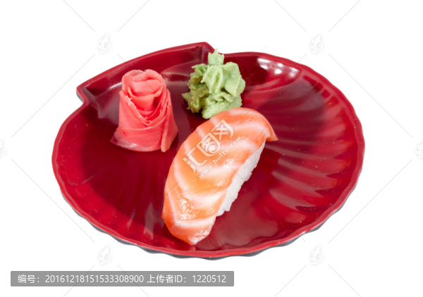 在白色背景的日本壽司三文魚華騎棚拍
