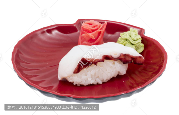 日本壽司與肉章魚在白色背景