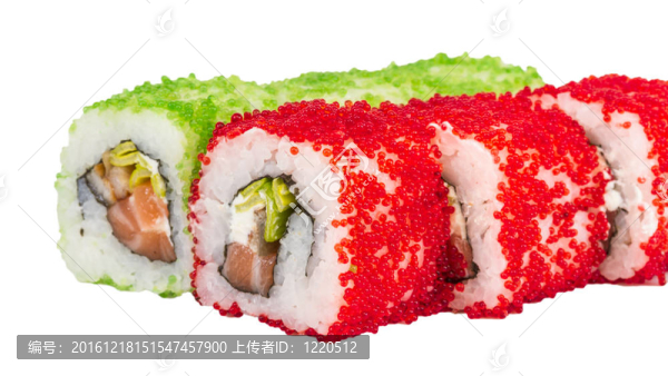 魚(yú)子辣真希壽司，熱輥與各種類(lèi)型的Tobiko（