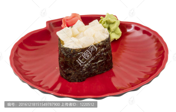 香料與壽司hotate醬扇貝孤立在WHI片