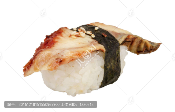 鰻魚壽司。白色隔離。