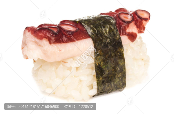 日本壽司與肉章魚在白色背景